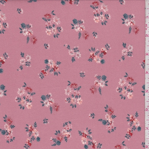 4 1/4 YD PC-Dark Dusty Pink Floral Cluster Double Brushed Jersey Knit Fabric