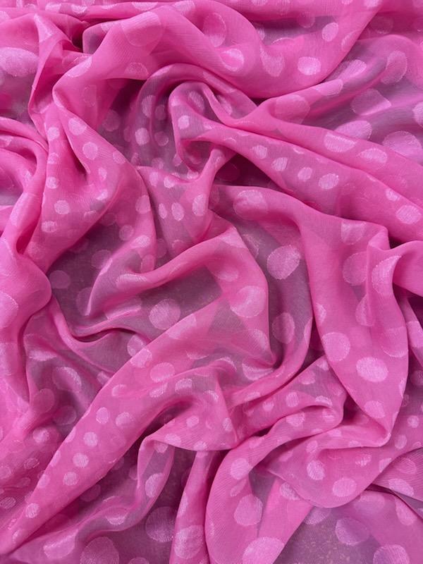 Hot Pink Polka Dot Jacquard Chiffon Fabric