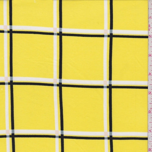 Lemon/Black/White Check Double Brushed Jersey Knit Fabric