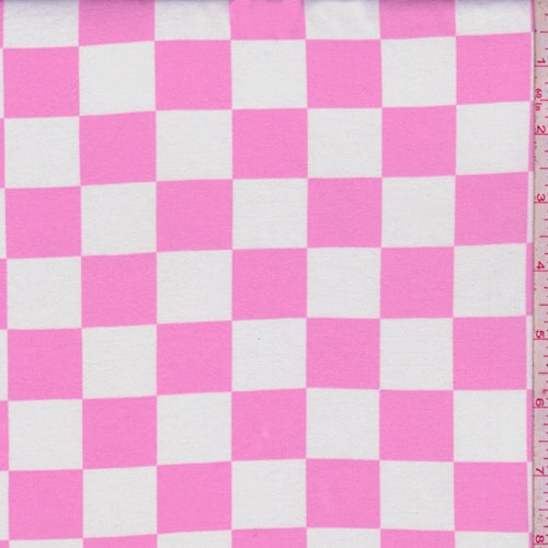 White/Pink Check Double Brushed Jersey Knit Fabric
