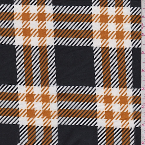 2 YD PC-Black/Harvest/White Plaid Double Brushed Jersey Knit Fabric
