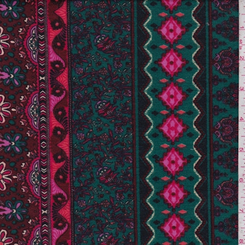 Spruce/Maroon Stylized Stripe Jersey Knit Fabric