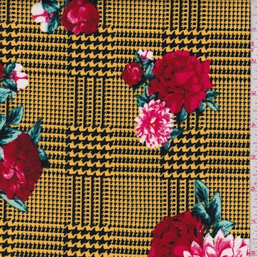 Yellow/Red Glen Plaid Floral Double Brushed Jersey Knit Fabric