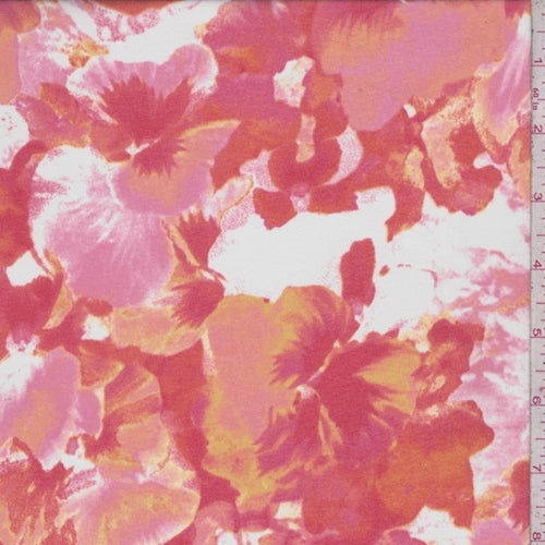 Pink/Red/Gold Mottled Floral Chiffon Fabric