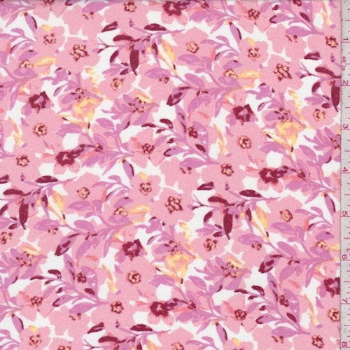 White/Blush Pink Floral Sanded Crepe Fabric