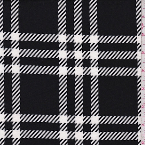 1 YD PC-Black/White Glen Plaid Double Brushed Jersey Knit Fabric