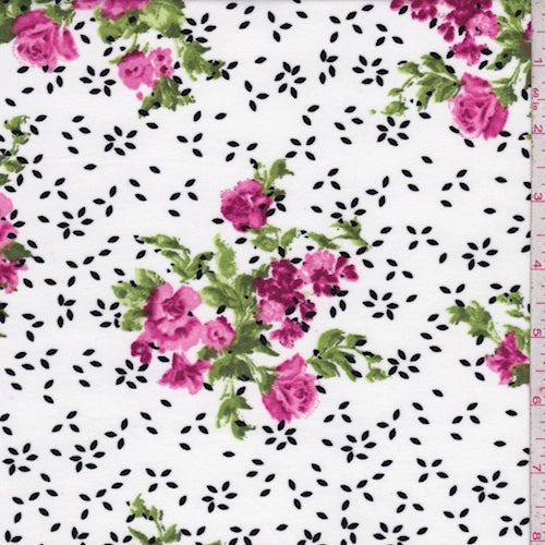 ITY White/Magenta Rose Floral Jersey Knit Fabric