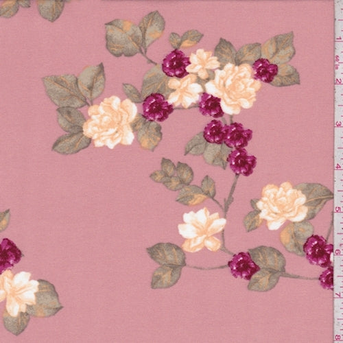 ITY Dusty Salmon Floral Sprig Jersey Knit Fabric