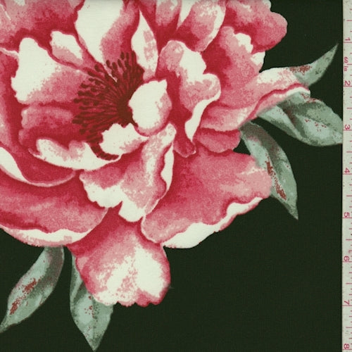 Black-Ruby Peony Techno Scuba Knit Fabric