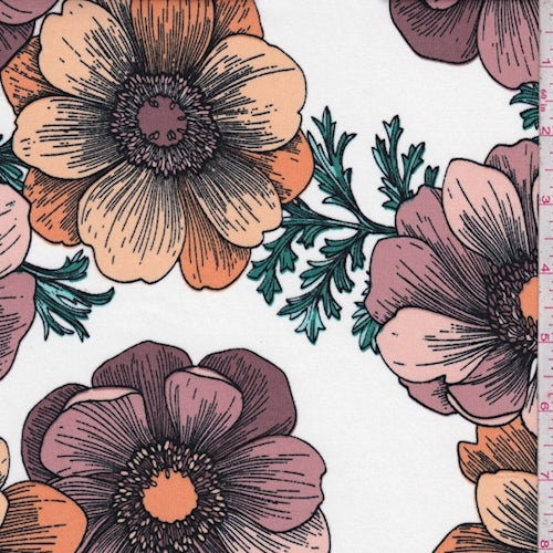 ITY Ivory/Orange/Raisin Floral Bloom Jersey Knit Fabric