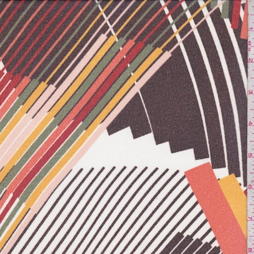 3 3/8 YD PC-Brown/Red/Gold Abstract Stripe Pebble Chiffon Fabric