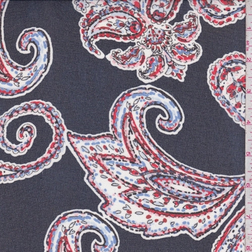 1 3/8 YD PC-Navy Paisley Crepe Georgette Fabric