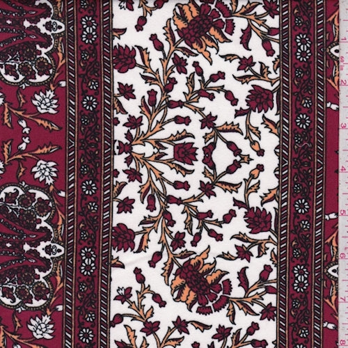 5 YD PC-White/Cranberry Deco Stripe Double Brushed Jersey Knit Fabric