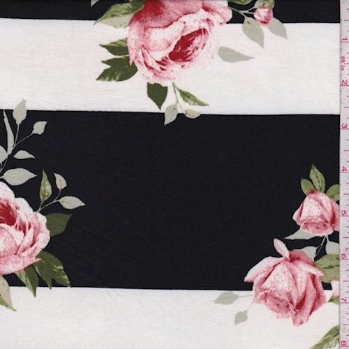 4 YD PC-Black/Ivory Rose Stripe Double Brushed Jersey Knit Fabric