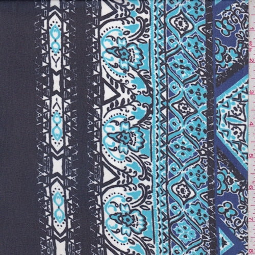 Royal/Aqua Deco Block Chiffon Fabric
