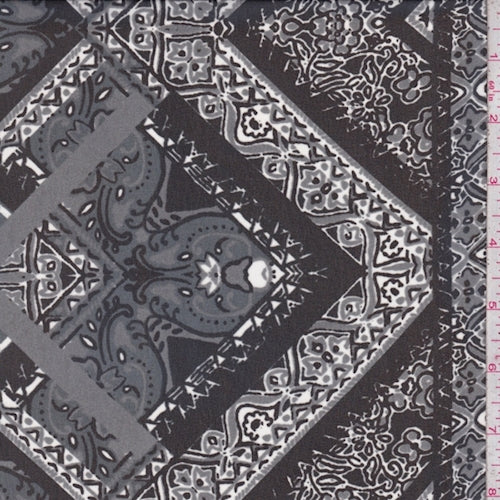 Granite/Black Deco Block Chiffon Fabric