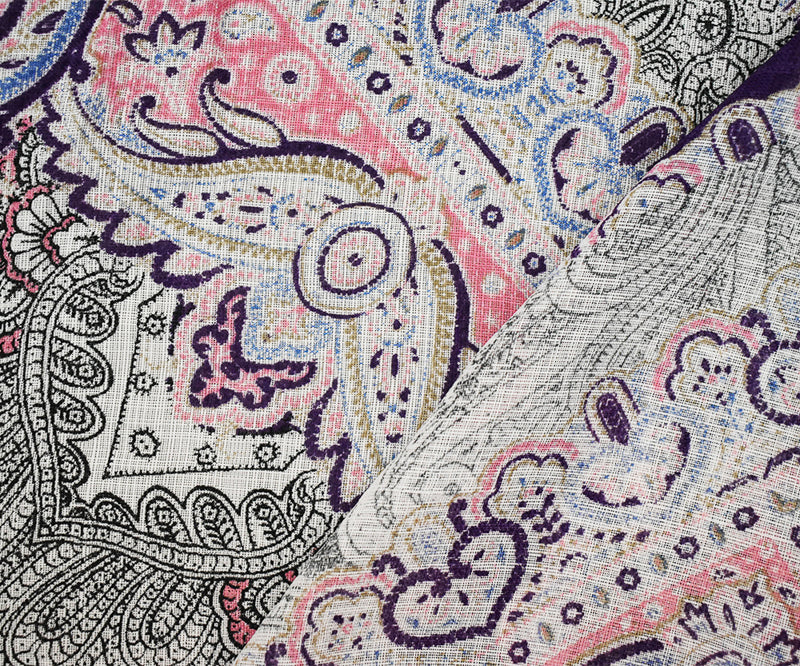 Purple-Pink-Multi Nylon Tile Baroque Printed Sheer Woven Fabric