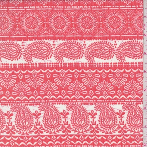 Dark Orange/Pink Deco Stripe Crinkled Chiffon Fabric