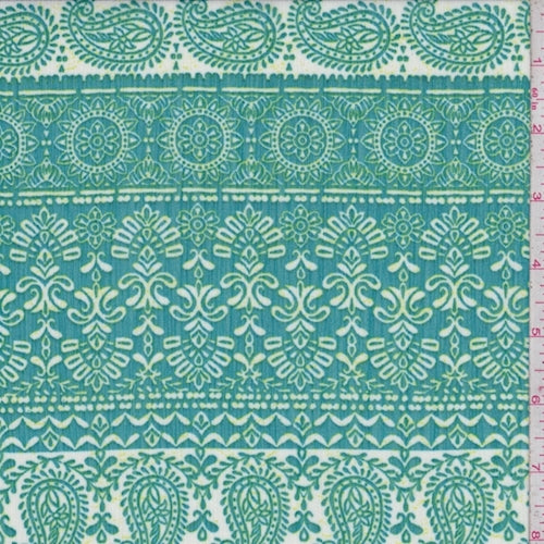 Dark Aqua/Yellow Deco Stripe Crinkled Chiffon Fabric