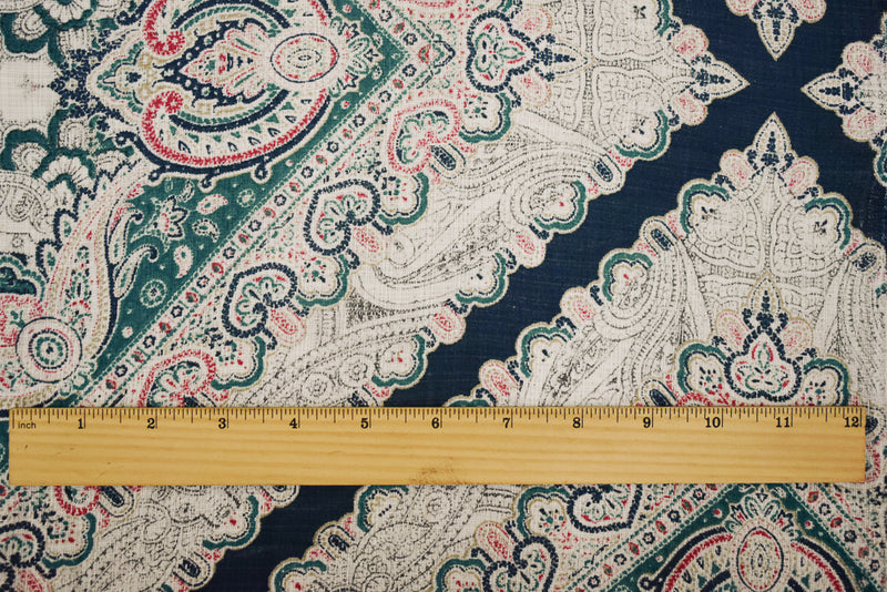 Turquoise-Blue-Multi Nylon Tile Baroque Printed Sheer Woven Fabric
