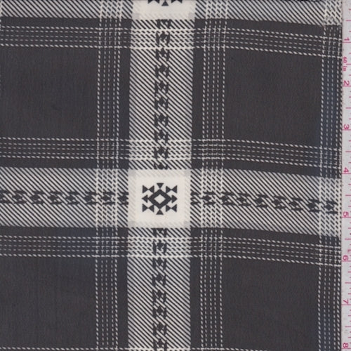 Black/Cream Southwest Plaid Crepe Chiffon Fabric