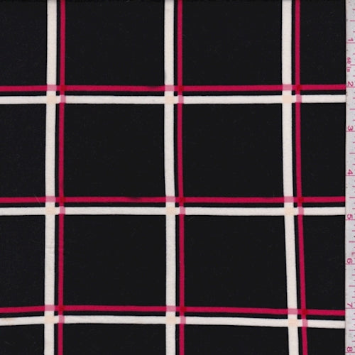 4 YD PC-Black/Pink/White Check Double Brushed Jersey Knit Fabric