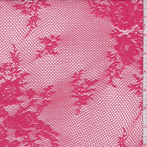 Raspberry Pink Floral Mesh Lace Fabric