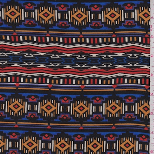 Black/Pumpkin/Cobalt Southwest Stripe Rayon Challis Fabric