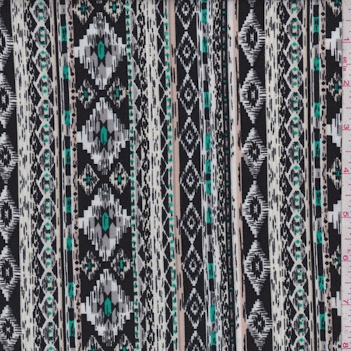 Black/Grey Southwest Stripe Rayon Challis Fabric