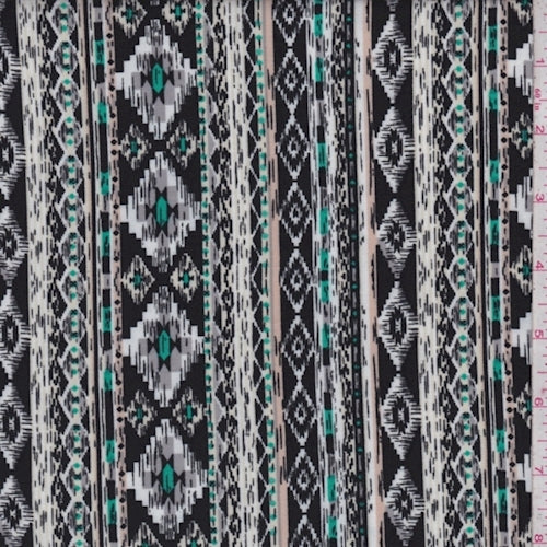 Navy/Grey Southwest Stripe Rayon Challis Fabric