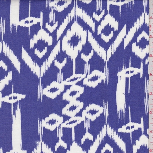 Dark Periwinkle/White Ikat Chevron Rayon Challis Fabric