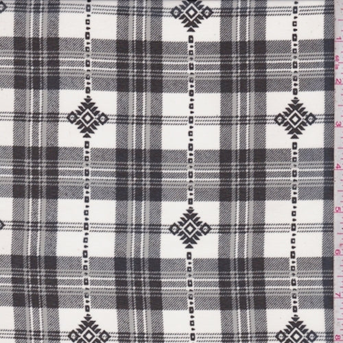 White/Black Tartan Plaid Chiffon Fabric