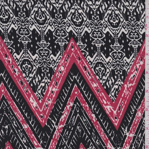 Black/Ruby Chevron Crinkled Crepe Fabric