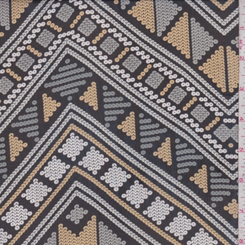 3 YD PC-Black/Nickel Sequin Print Chevron Chiffon Fabric
