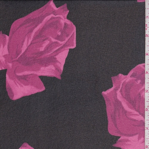 3 3/4 YD PC-Black/Fuchsia Rose Crepe Chiffon Fabric