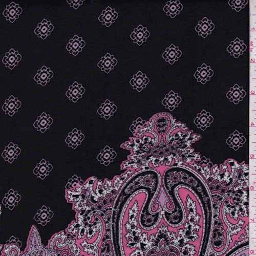 1 5/8 YD PC-Black/Pink/Lilac Medallion/Paisley Crepe Fabric