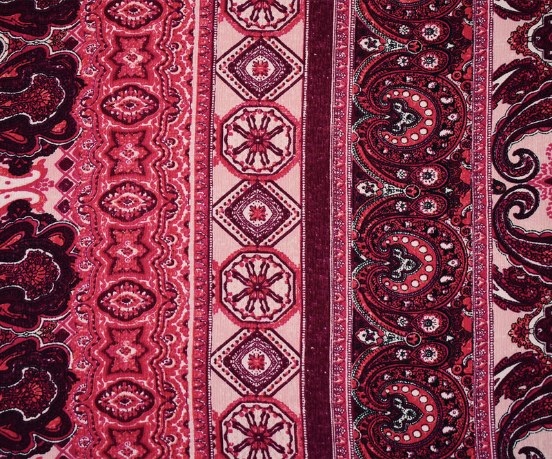 Red-Pink-Multi Poly Paisley Baroque Printed Crepe Georgette Woven Fabric