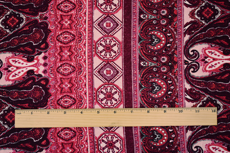 Red-Pink-Multi Poly Paisley Baroque Printed Crepe Georgette Woven Fabric
