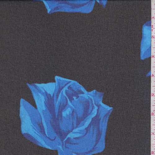 Black/Jewel Blue Rose Crepe Chiffon Fabric
