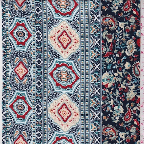 2 1/8 YD PC-Dark Navy/Rust/Beige Floral Crepe Georgette Fabric