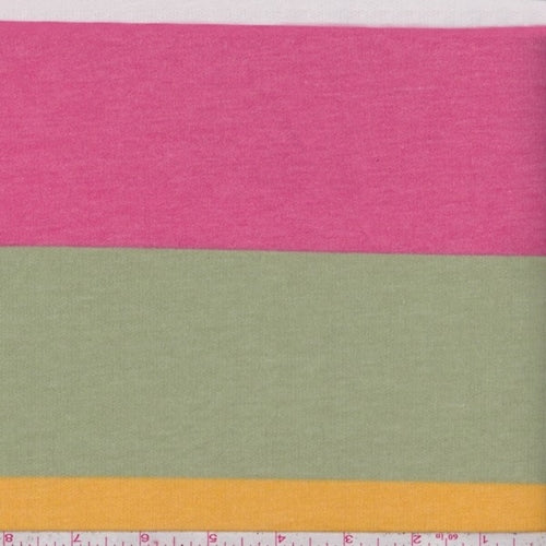 Celery/Pink/Gold Stripe Baby French Terry Knit Fabric