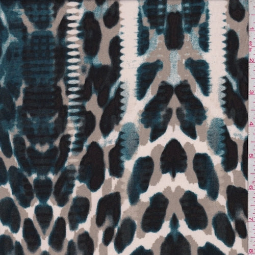 Teal/Taupe Leopard Matte Jersey Knit Fabric