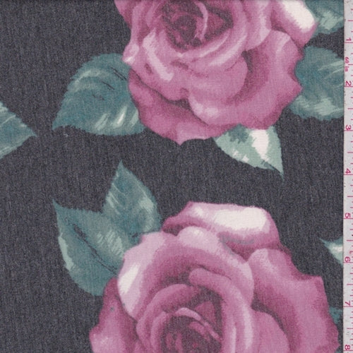 Heather Black/Mauve Baby French Terry Knit Fabric