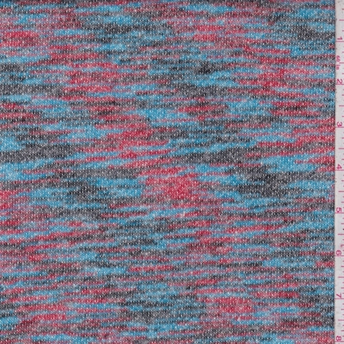 Aqua/Red/Black Seismic Stripe French Terry Knit Fabric