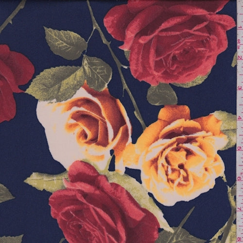 Deep Blue/Crimson Rose Charmeuse Fabric
