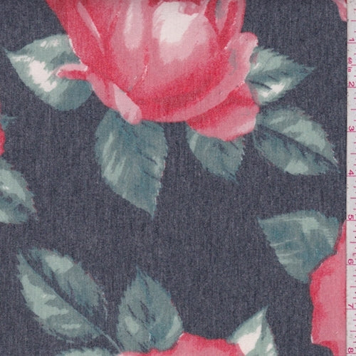 Heather Midnight/Coral Rose Baby French Terry Knit Fabric