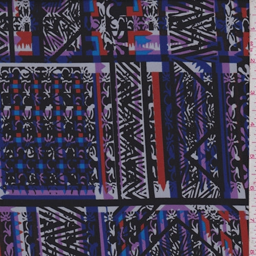 Black/Purple/Grey Block Print Crepe Georgette Fabric