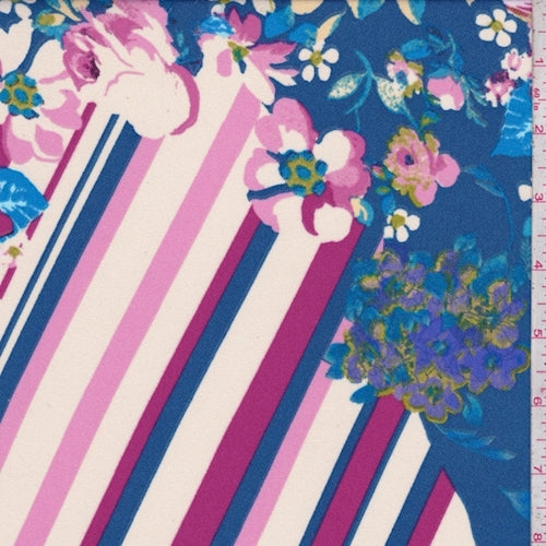 Sapphire/Magenta Floral Patchwork Sanded Crepe Fabric