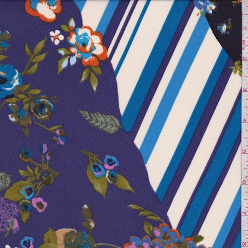 1 5/8 YD PC-Dark Plum/Aqua Floral Patchwork Crepe Fabric