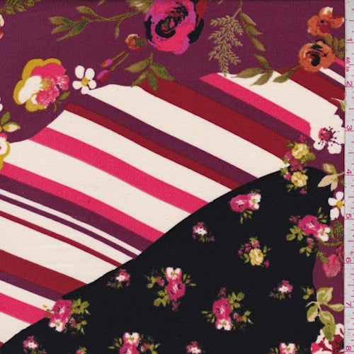 Mulberry/Black Floral Patchwork Crepe Fabric